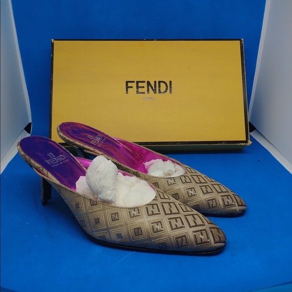 Fendi Zucca Slingback Mules Logo Pumps 35.5 - Picture 3 of 14